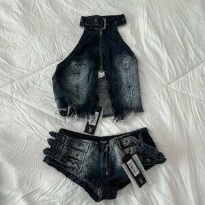 Jaded London Dark Wash Toxic Denim Top and Hot Pants